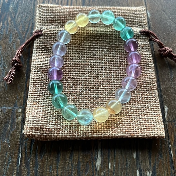 Hand Crafted Jewelry - Brand New Fluorite Adjustable Bracelet Rainbow Fluorite Crystal Capricorn Gift